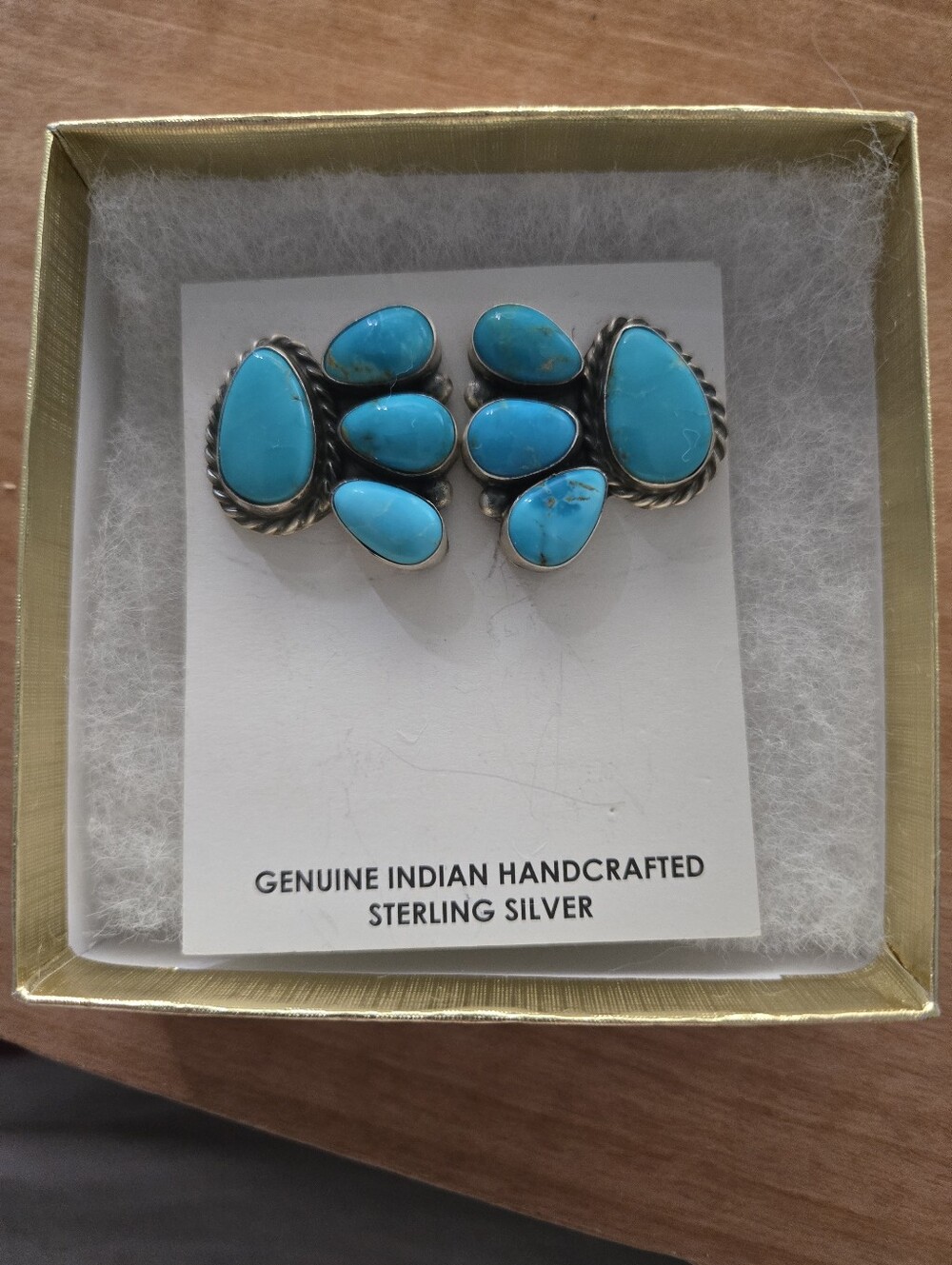 Native made SS Kingman Turquoise Cluster Earrings